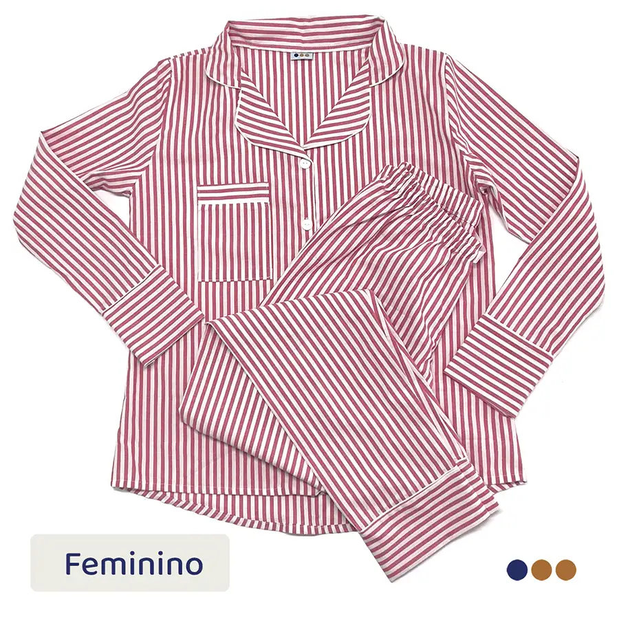 Pijama Americano Longo Adulto Listrado Vermelho