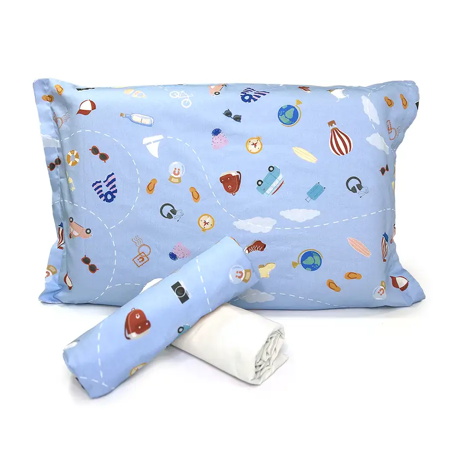 Jogo de Cama Viagem Azul com Lençol de Elástico Off White