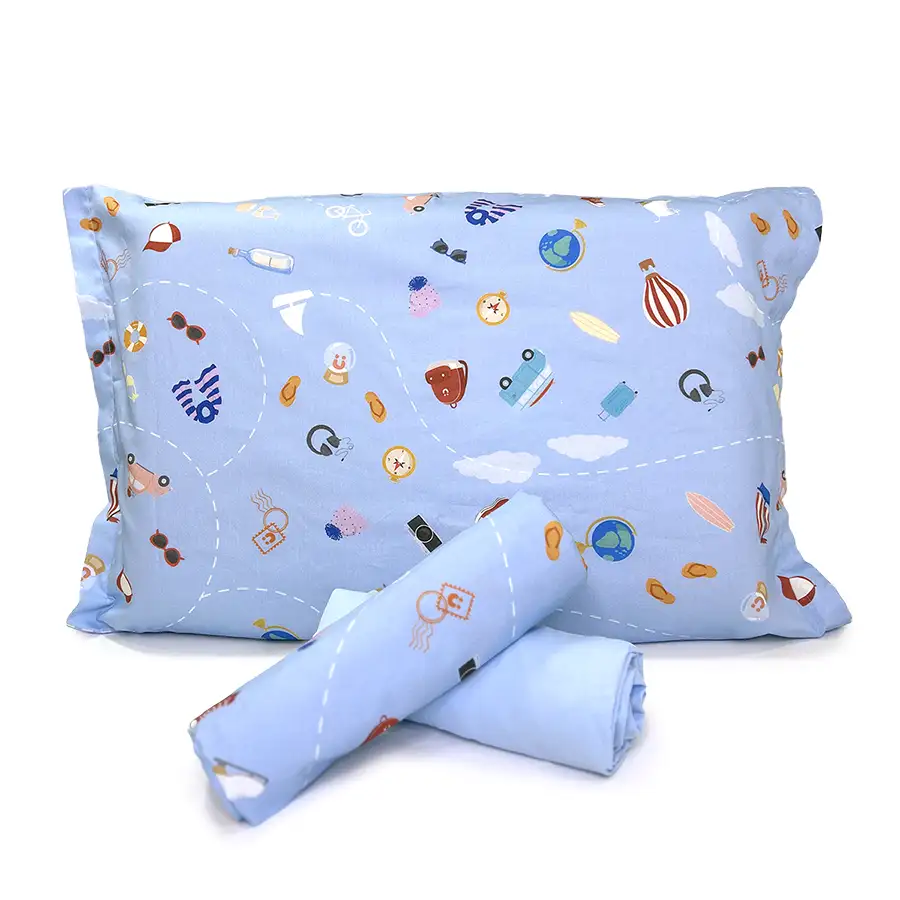 Jogo de Cama Viagem Azul com Lençol de Elástico Azul Claro