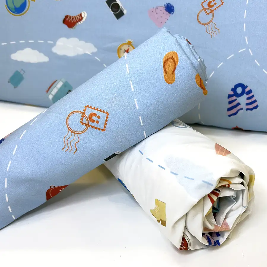 Jogo de cama Viagem Azul com lençol de elástico viagem branco - Volta ao Mundo