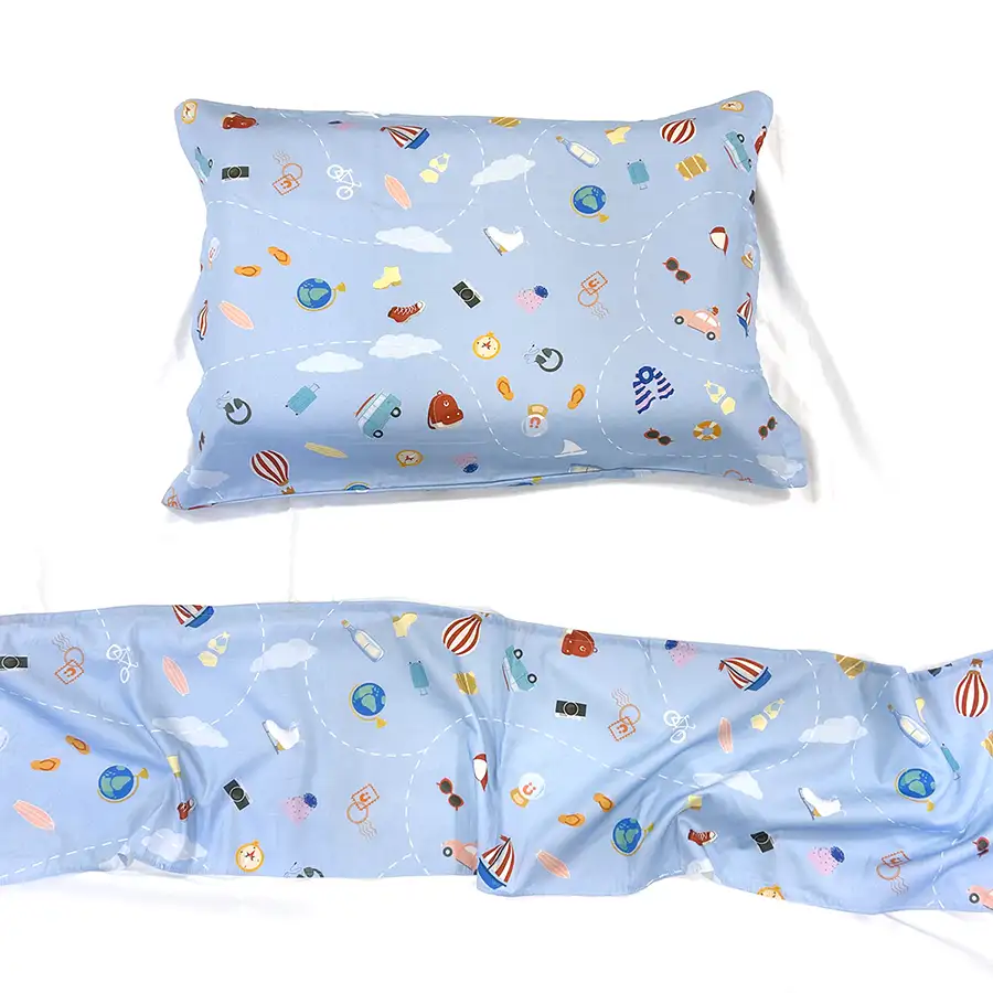 Jogo de Cama Viagem Azul – 3 peças – Vira estampada