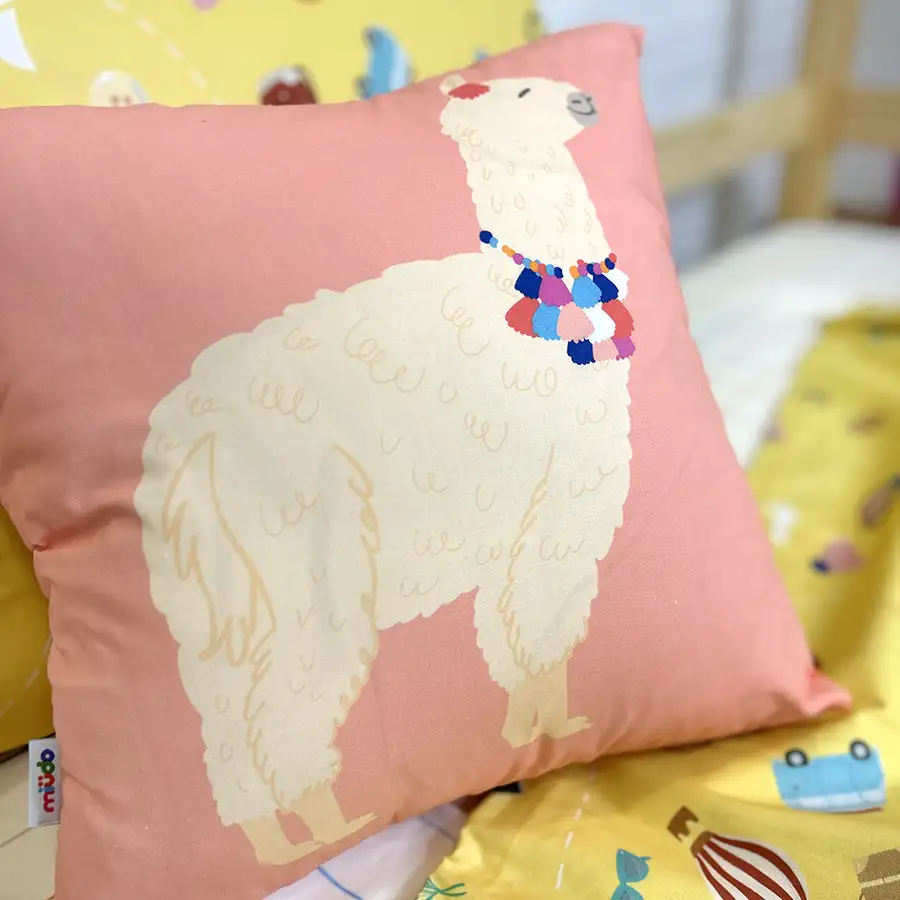 Capa de almofada llhama fundo rosa