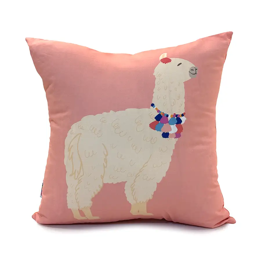 Capa de Almofada Lhama 40×40 Rosa Costas Coral