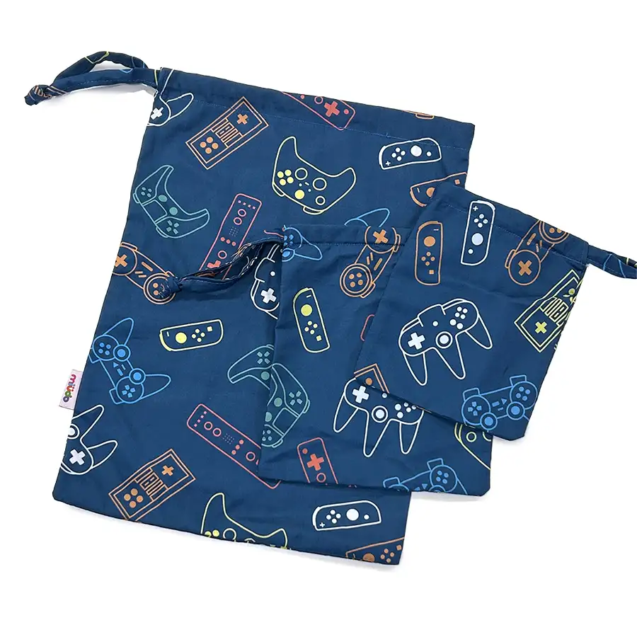 Saco Organizador Infantil Multiuso – Gamer Azul – Kit com 3