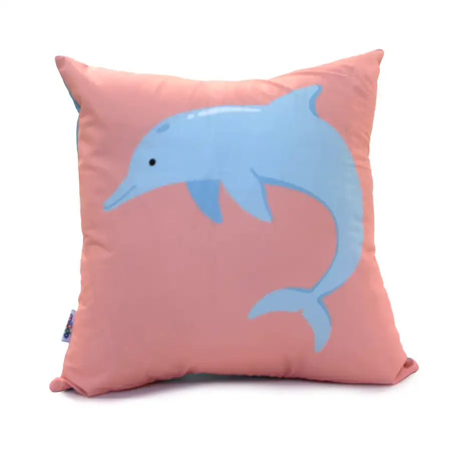 Capa de Almofada Rosa Golfinho 40×40 Costas Turquesa