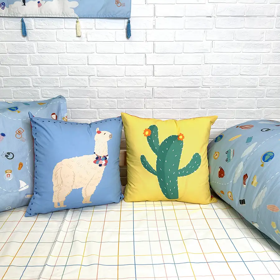 Capas de almofada cacto e lhama azul