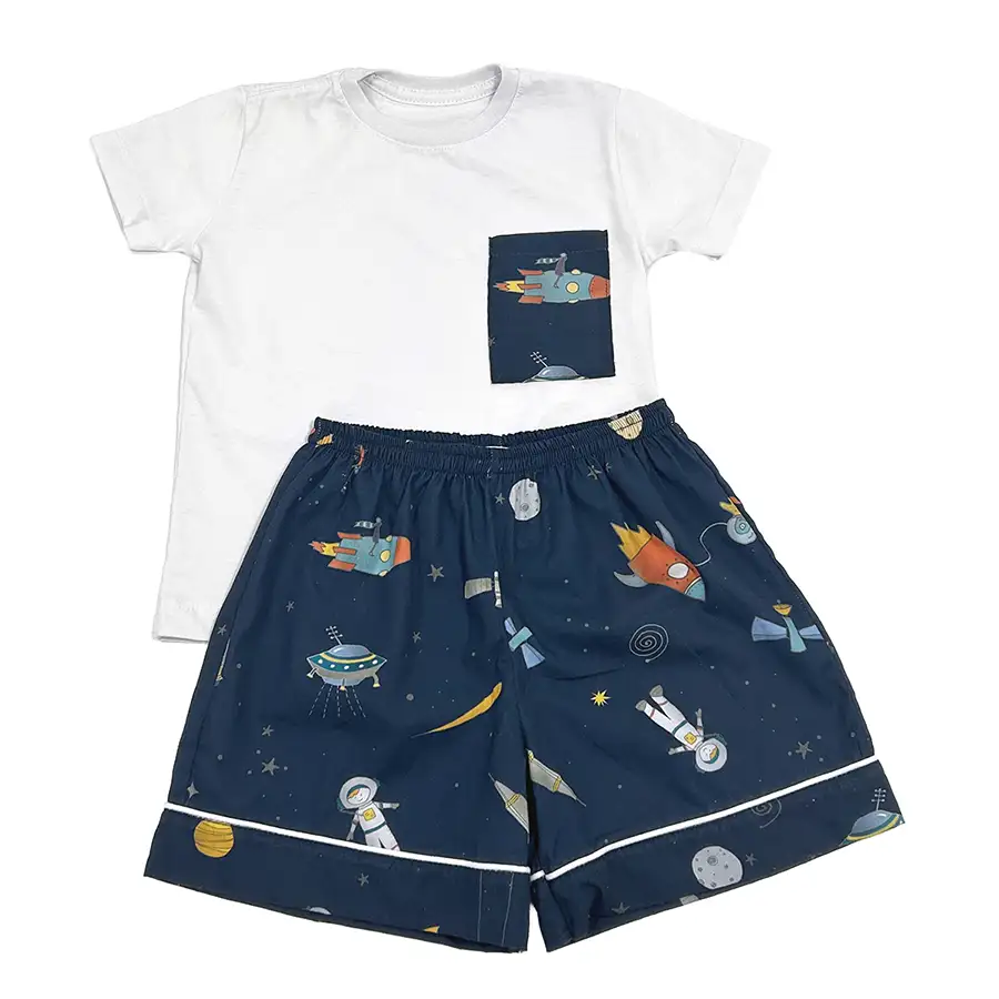 Pijama Curto Camiseta Espaço Azul