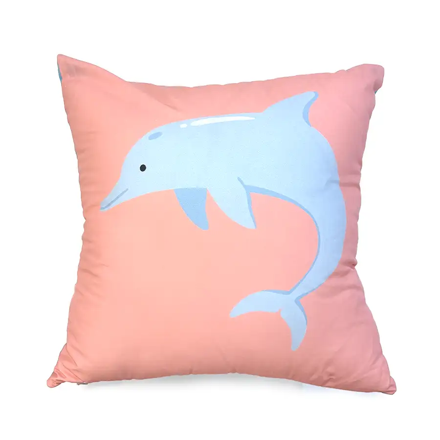 Capa de Almofada Rosa Golfinho 40×40 Costas Turquesa