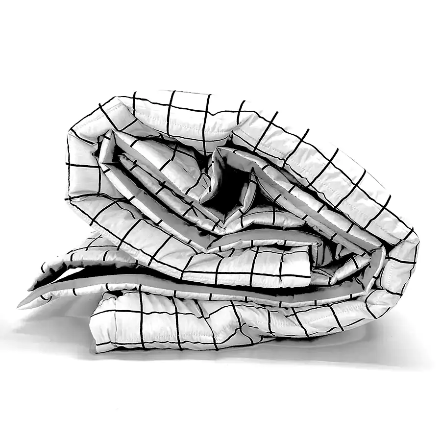 Edredom Quadriculado Grid Preto e Branco com verso Cinza Claro