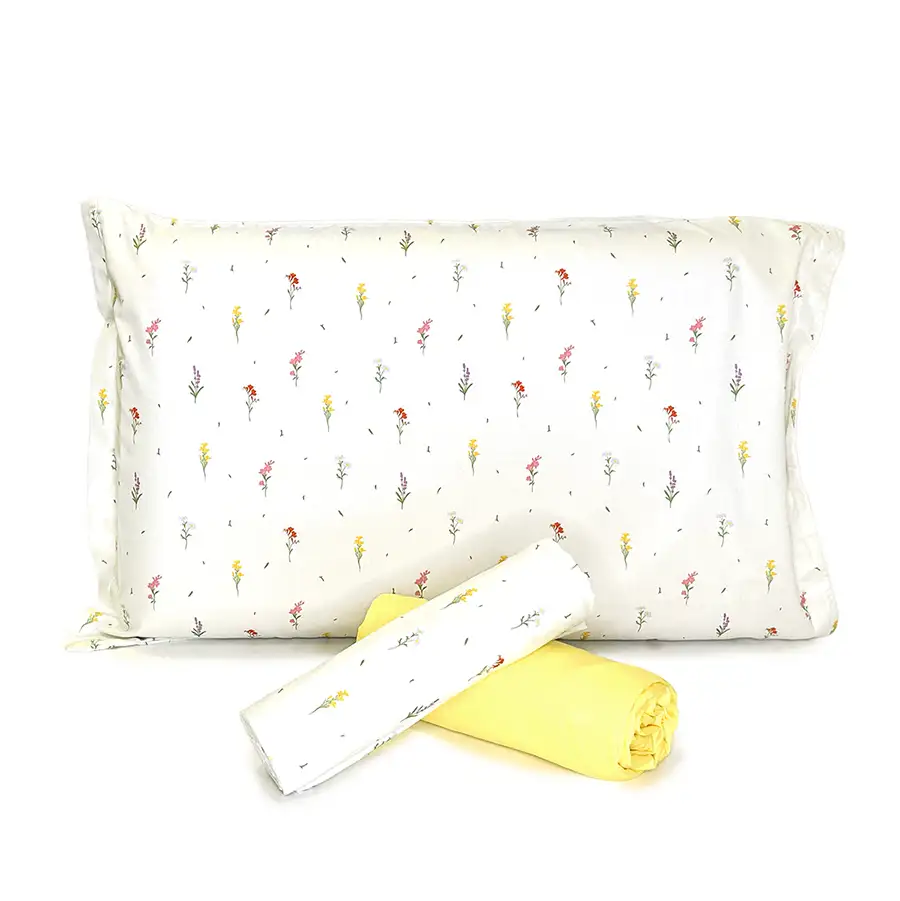 Jogo de Cama Florzinhas com Lençol de Elástico Amarelo Claro