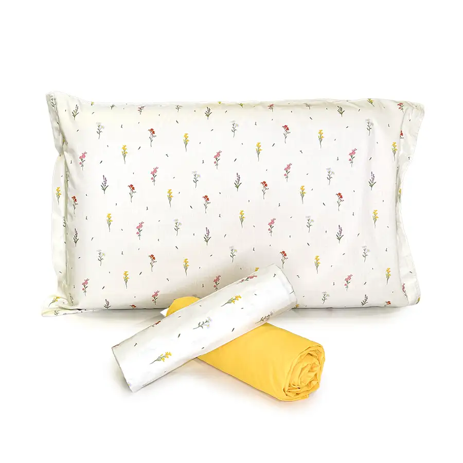 Jogo de Cama Florzinhas com Lençol de Elástico Amarelo Claro
