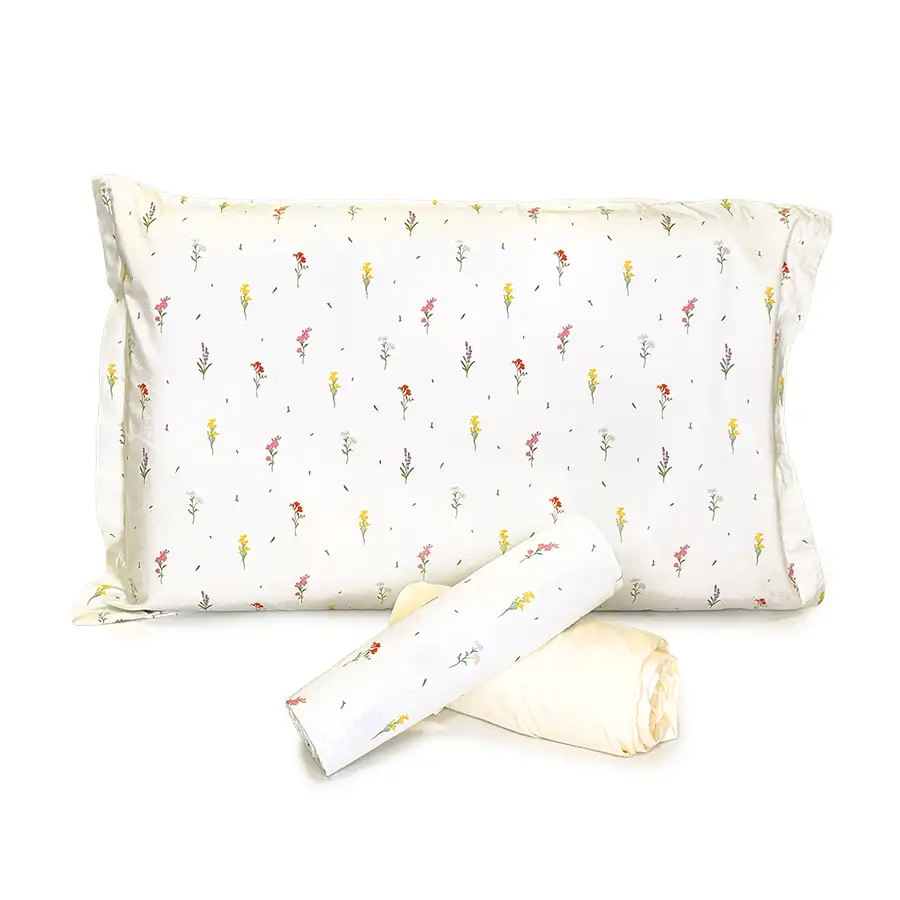 Jogo de Cama Florzinhas com Lençol de Elástico Creme