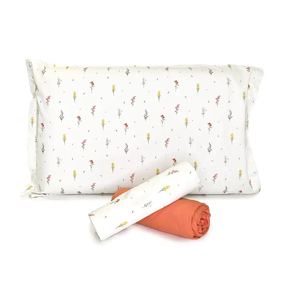 Jogo de Cama Florzinhas com Lençol de Elástico Coral