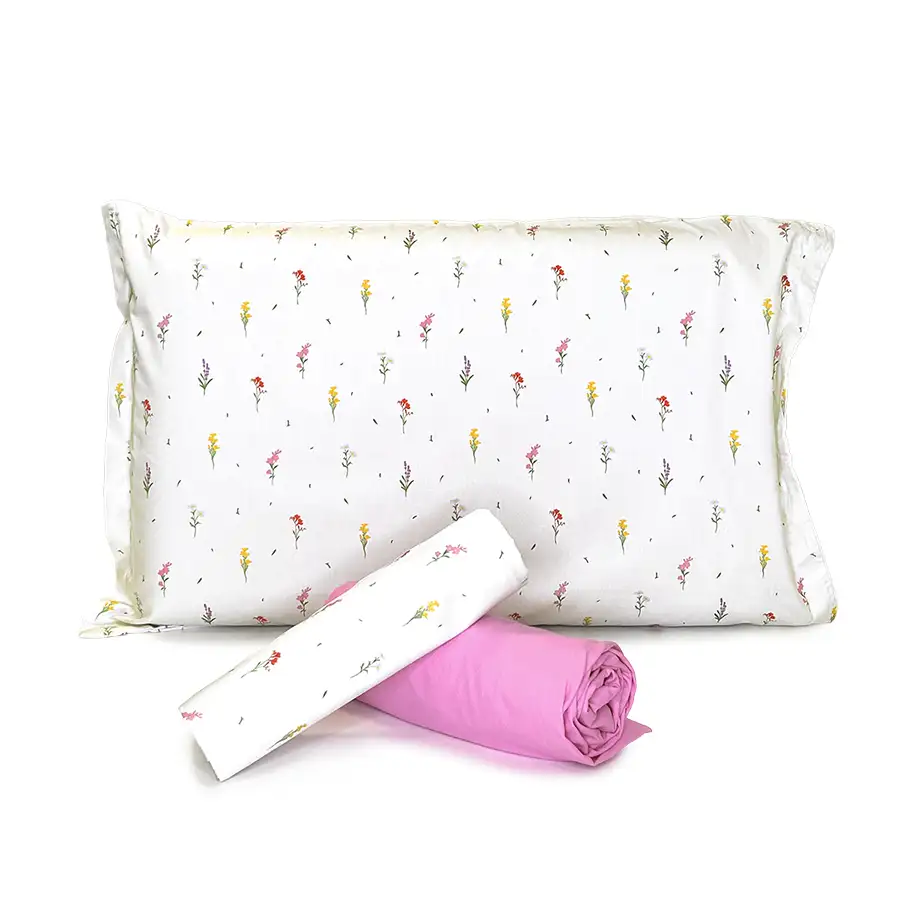 Jogo de Cama Florzinhas com Lençol de Elástico Rosa Chiclete