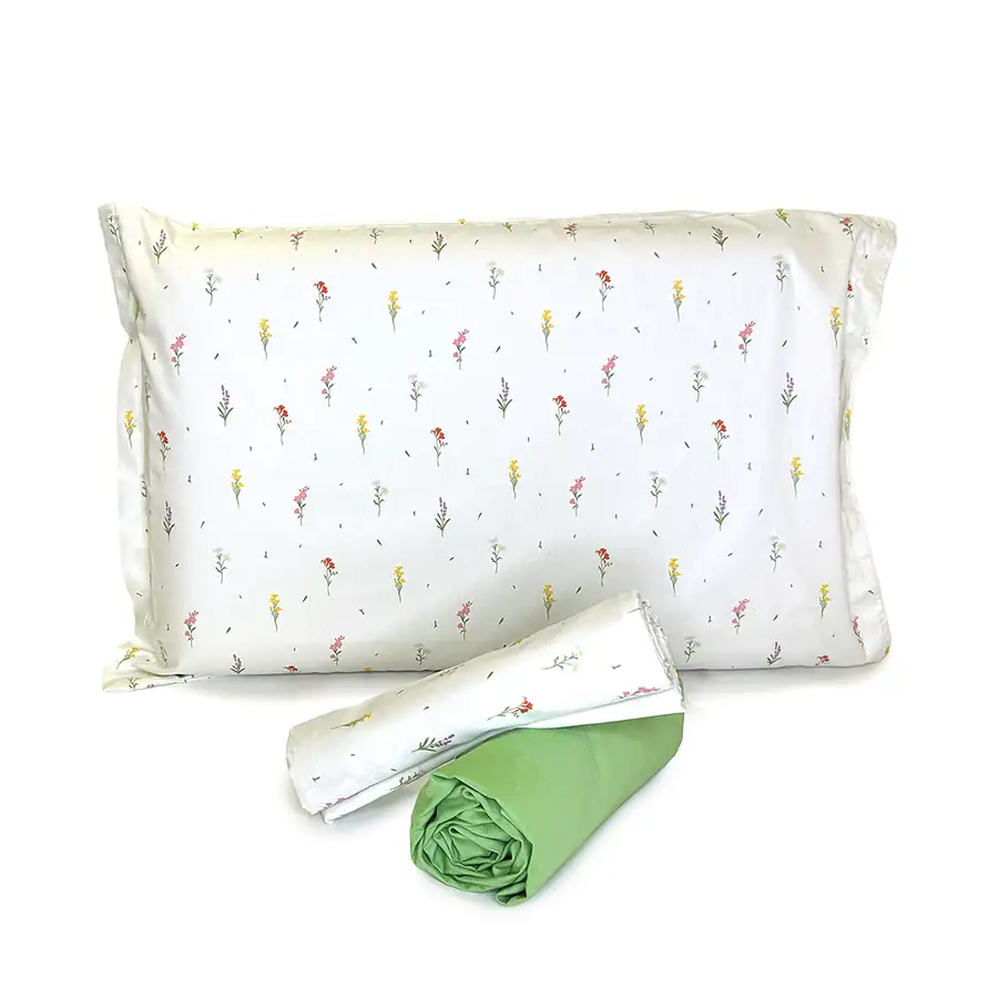 Jogo de cama Florzinhas com lençol de elástico Verde Limão