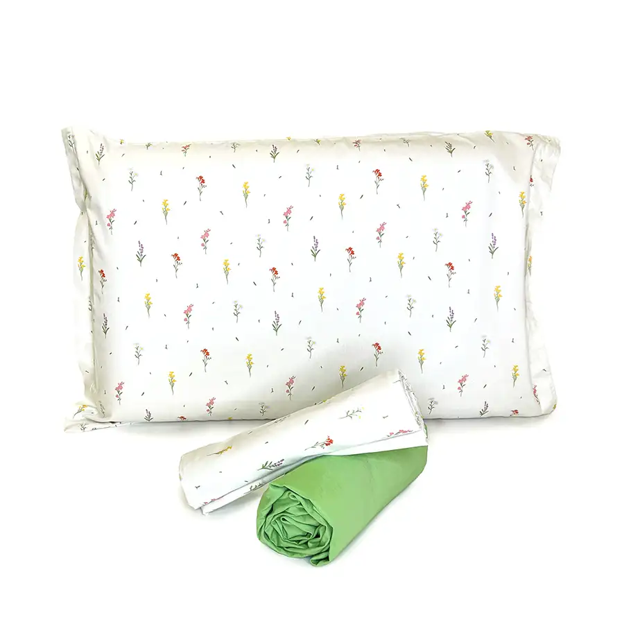 Jogo de Cama Florzinhas com Lençol de Elástico Verde Limão