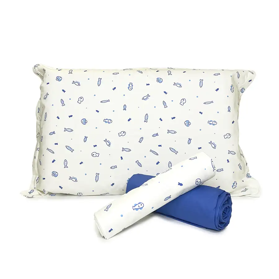 Jogo de Cama Peixinhos com Lençol de Elástico Azul Anil