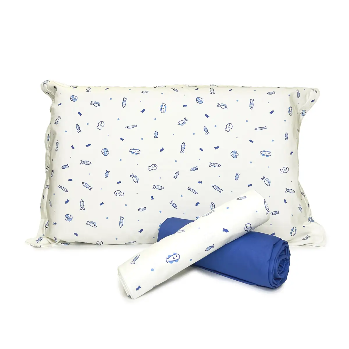 Jogo de Cama Peixinhos com Lençol de Elástico Azul Celeste