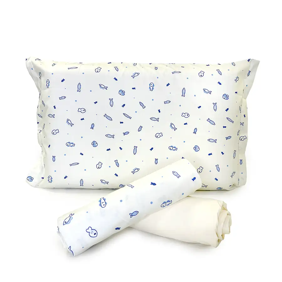 Jogo de Cama Peixinhos com Lençol de Elástico Creme