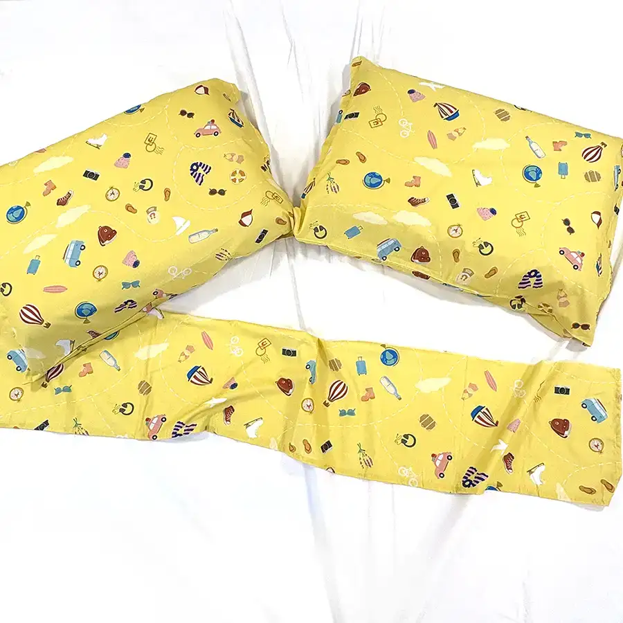 Jogo de Cama Viagem Amarelo – 4 peças – Vira estampada