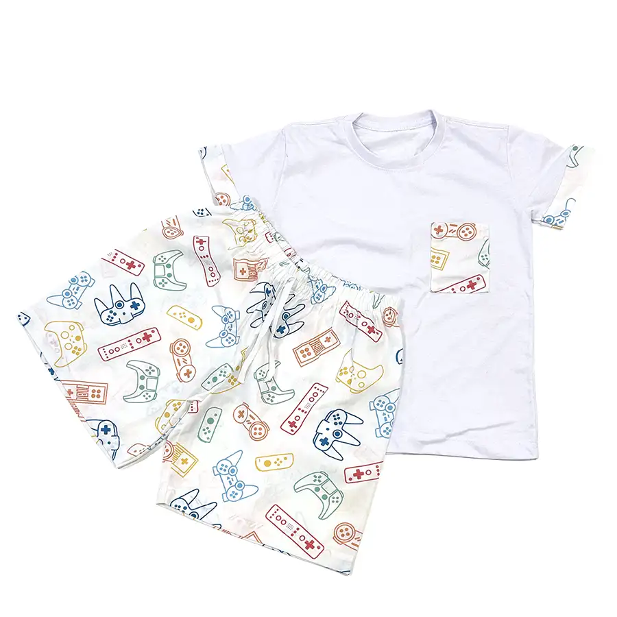 Pijama Curto Camiseta Gamer Branco