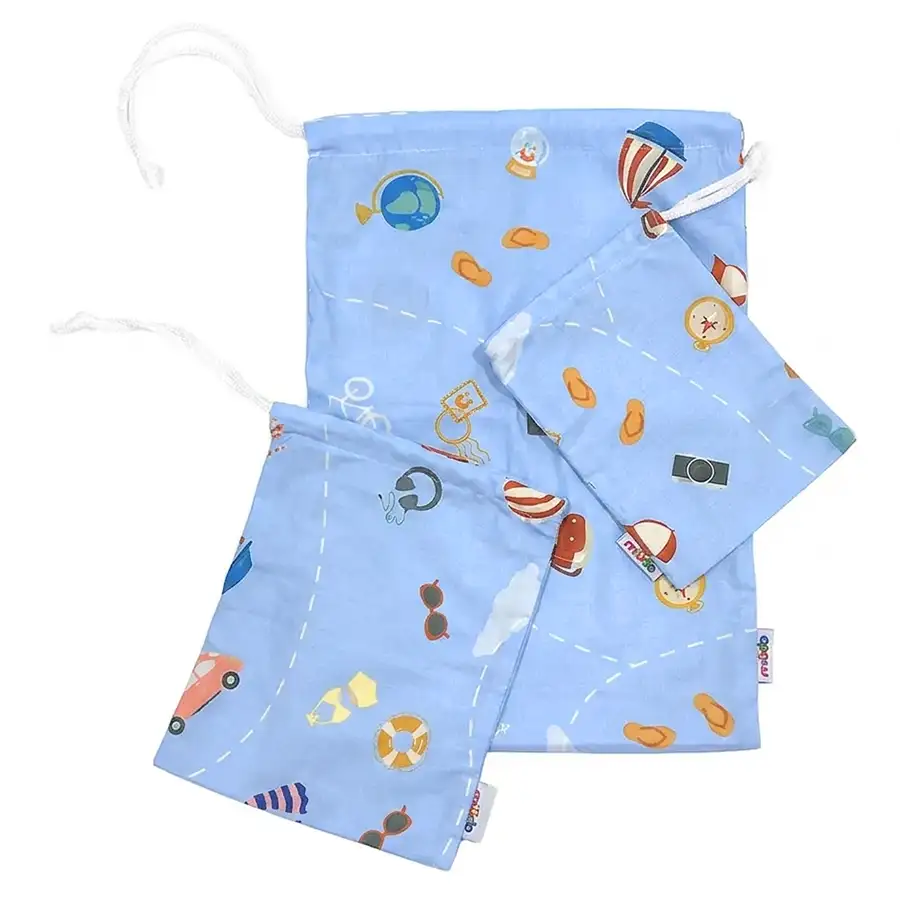 Saco Organizador Infantil Multiuso – Viagem Azul – Kit com 3