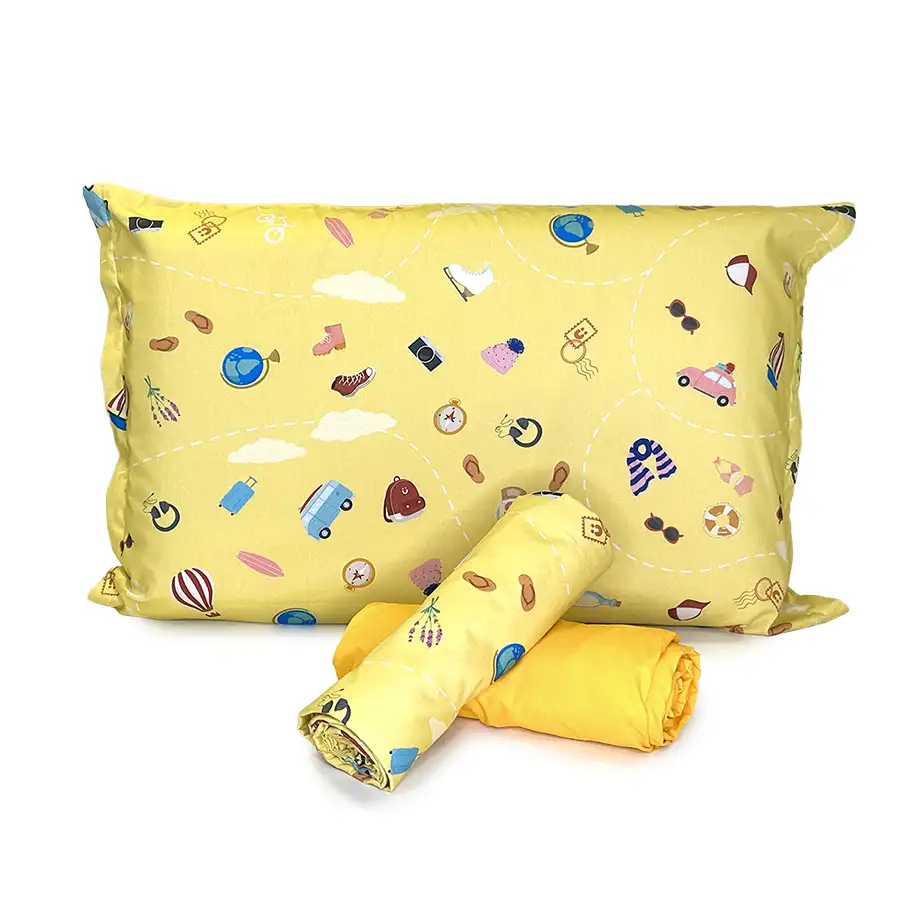 Jogo de Cama Viagem Amarelo com Lençol de Elástico Amarelo Ovo