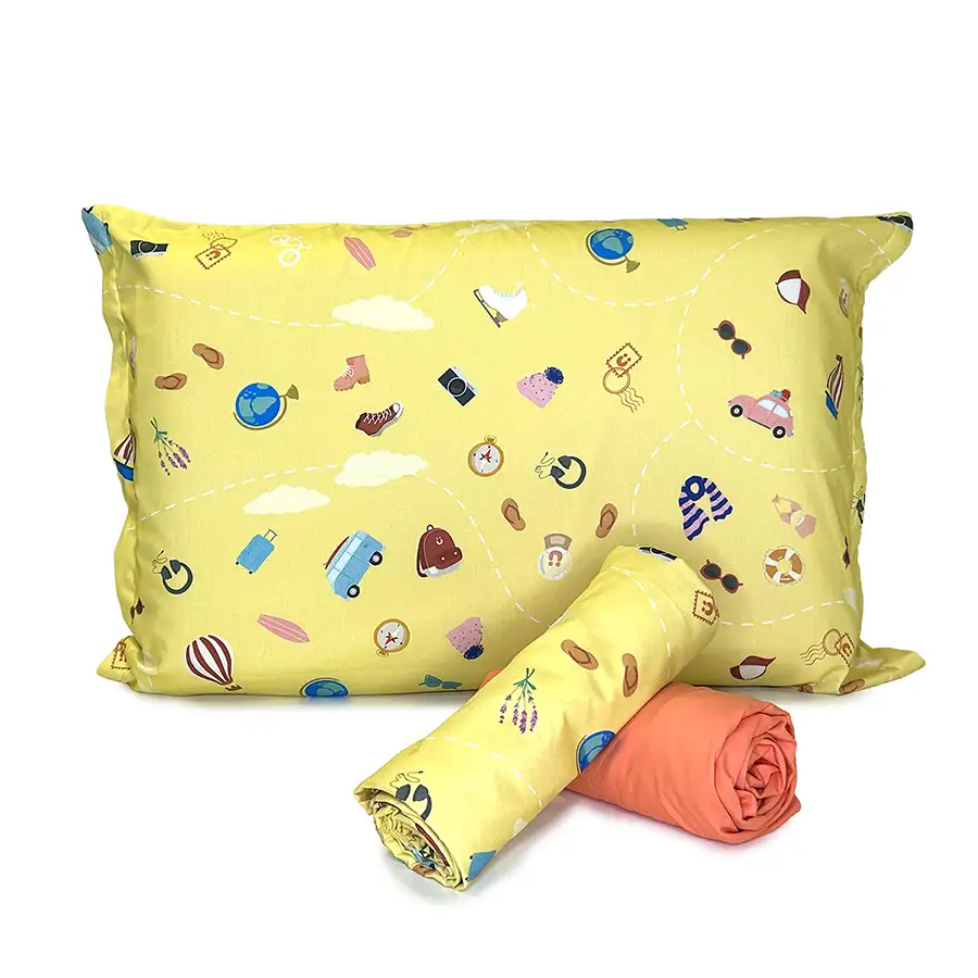 Jogo de Cama Viagem Amarelo com Lençol de Elástico Coral