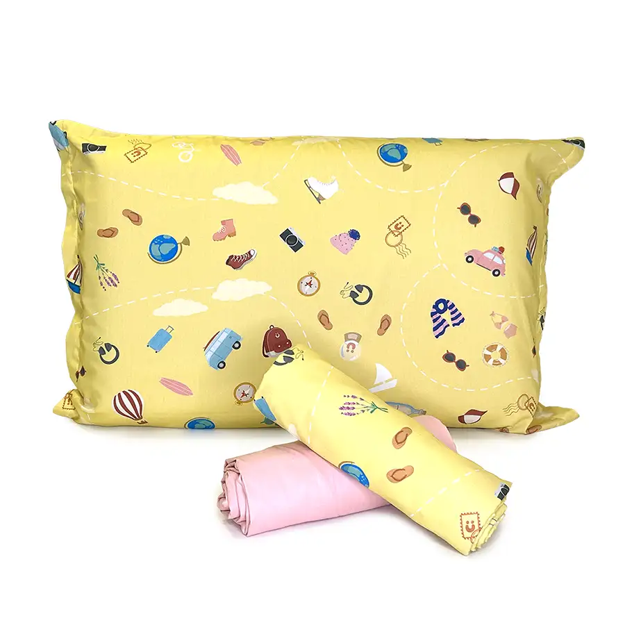 Jogo de Cama Viagem Amarelo com Lençol de Elástico Rosé