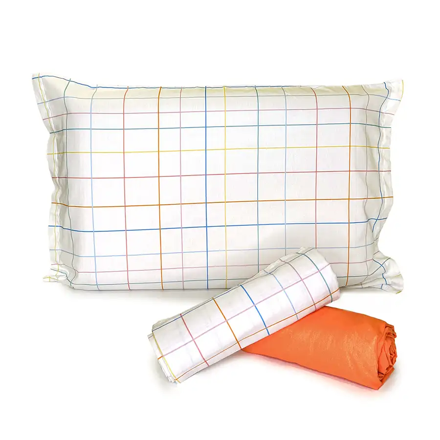 Jogo de Cama Xadrez Cores Pastéis com Lençol de Elástico Coral