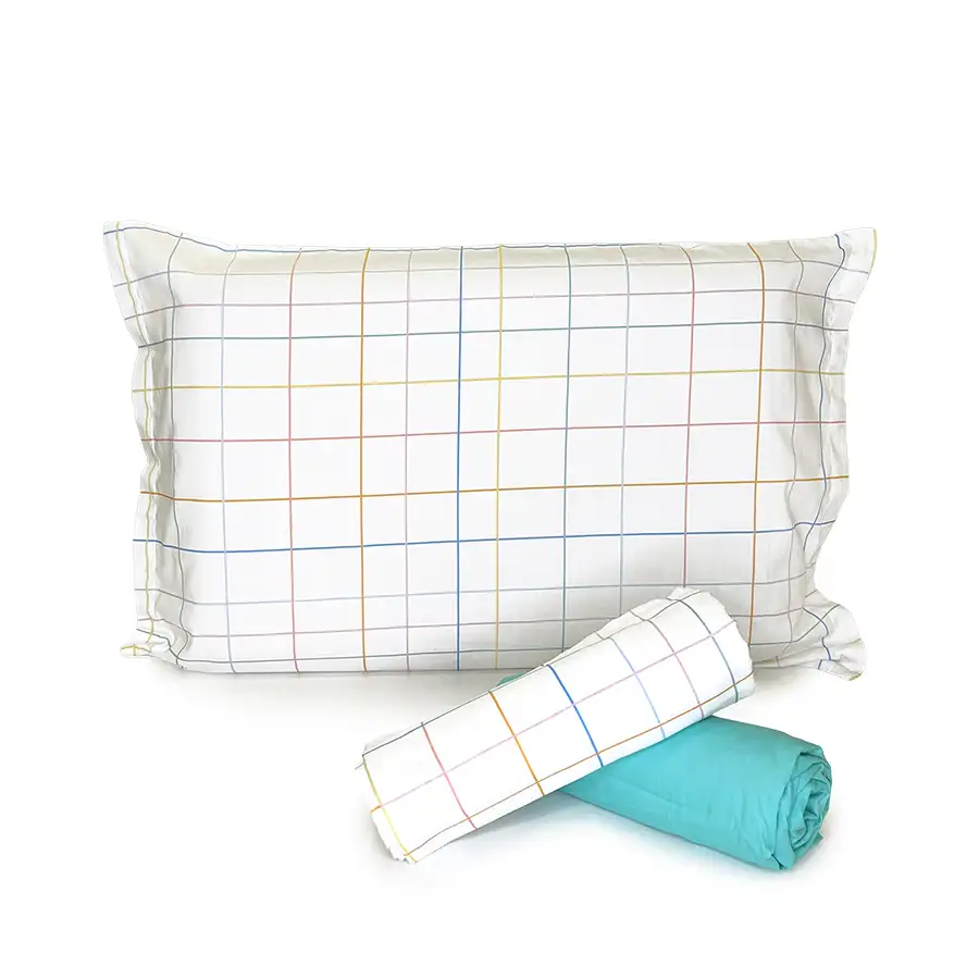 Jogo de Cama Xadrez Cores Pastéis com Lençol de Elástico Tiffany