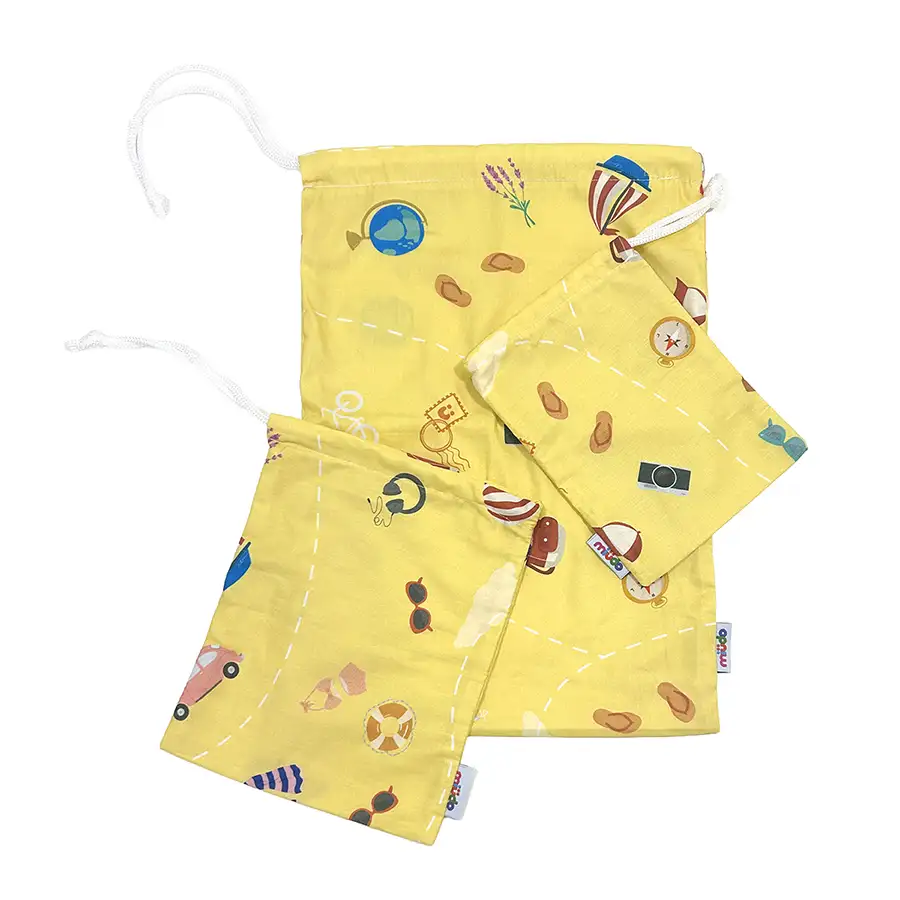 Saco Organizador Infantil Multiuso – Viagem Amarelo – Kit com 3