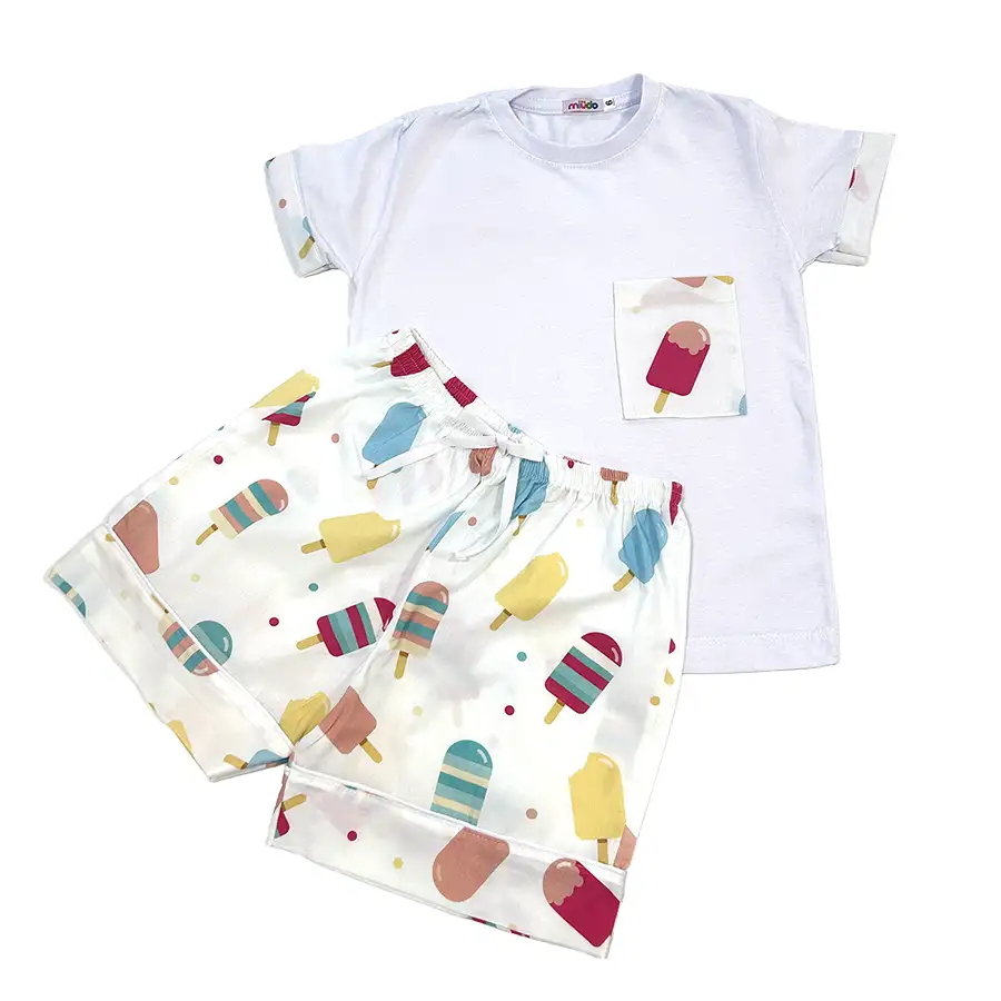 Pijama curto camiseta picolés branco