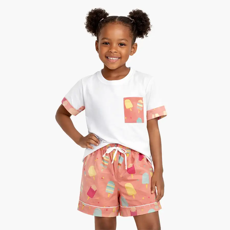 Pijama Curto Camiseta Picolés Rosa