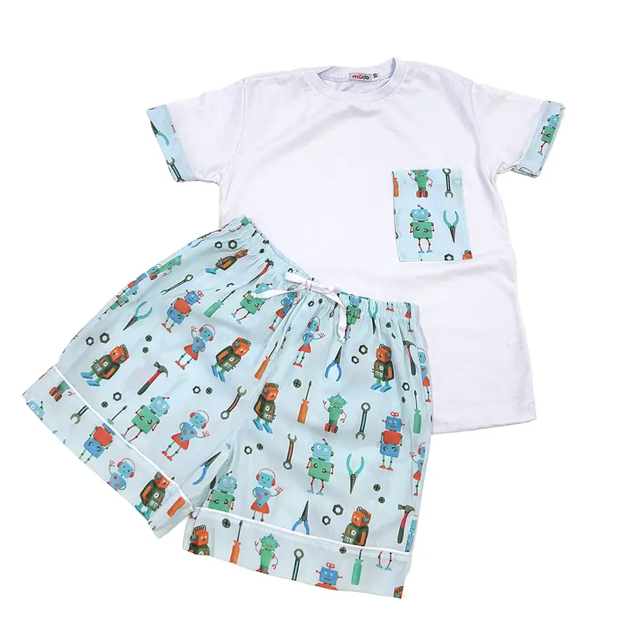 Pijama curto camiseta robôs