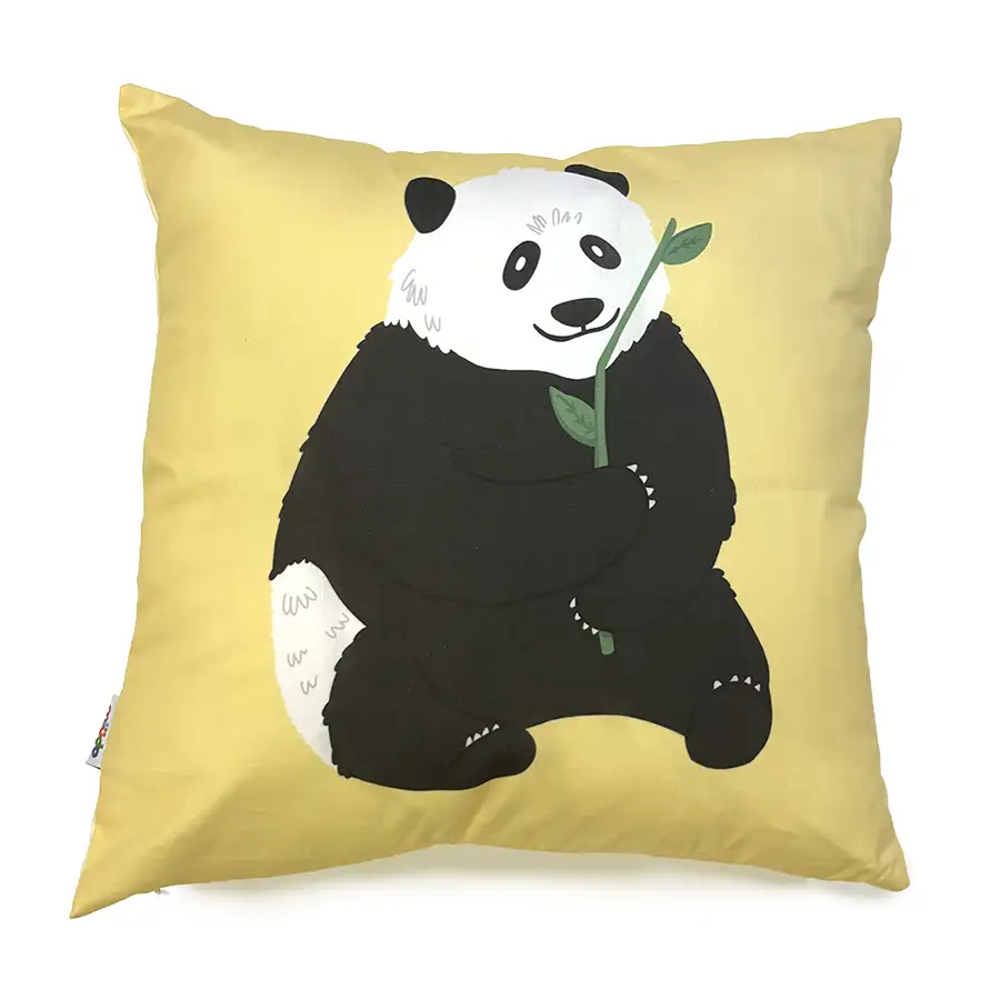 Capa de Almofada Panda 40×40 Amarela Costas Creme