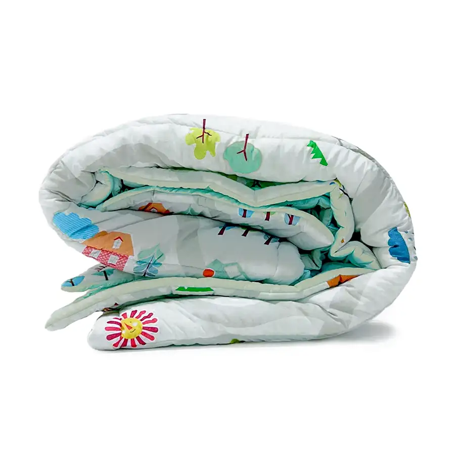 Edredom Infantil Carrinhos com Verso Verde Pistache