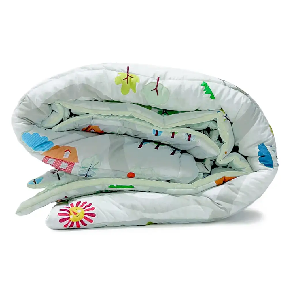 Edredom Infantil Carrinhos com Verso Verde Pistache