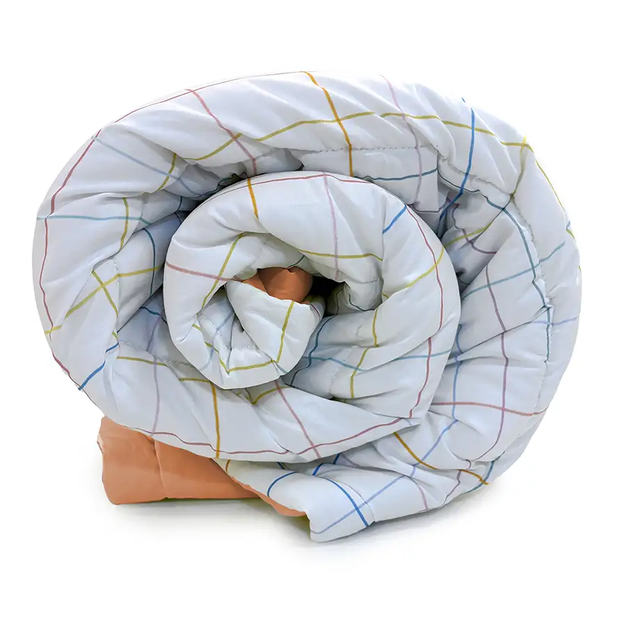 Edredom Xadrez Pastel com Verso Laranja Claro