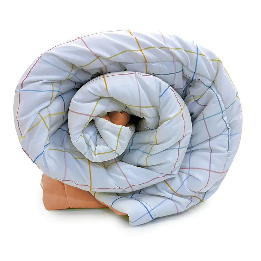 Edredom Xadrez Pastel com Verso Laranja Claro