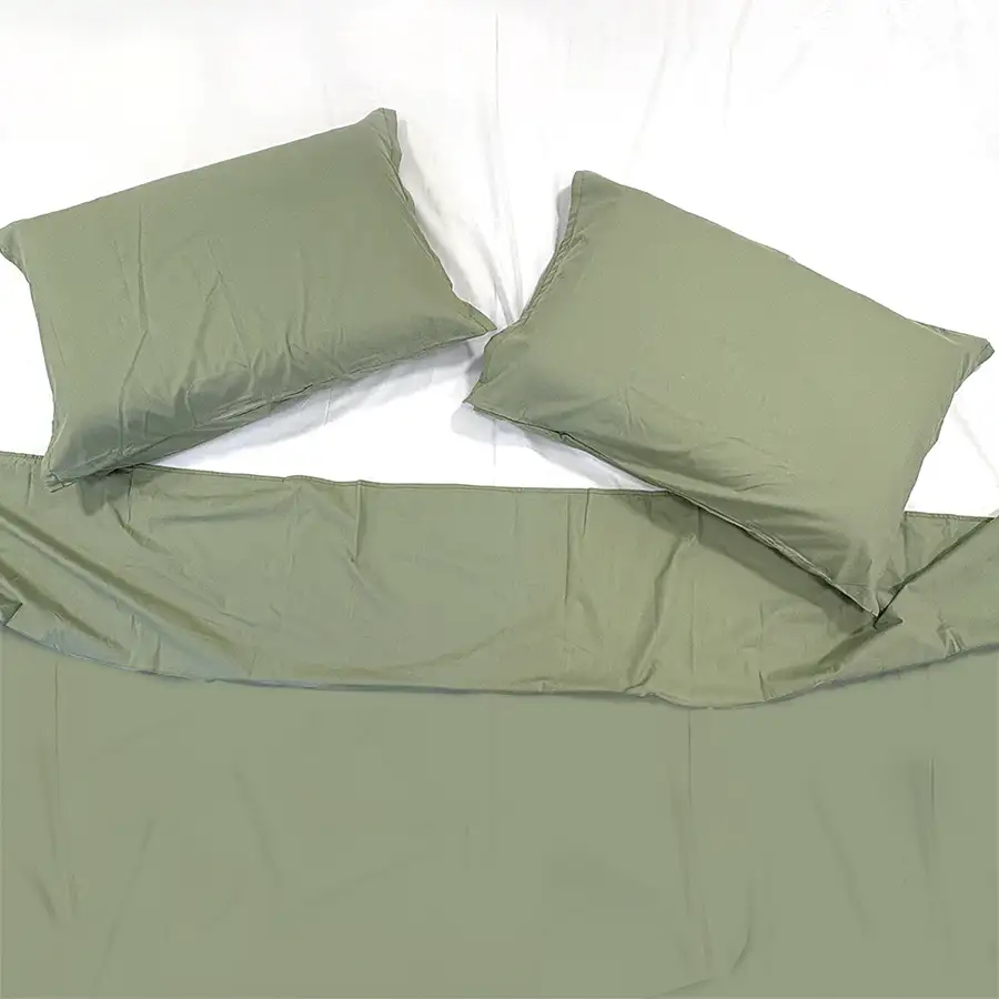 Jogo de Cama Percal Chá Verde e Branco 300 fios – 4 peças