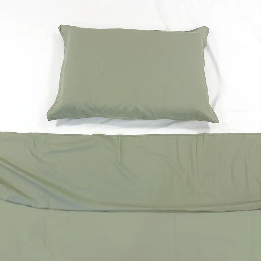 Jogo de Cama Percal Chá Verde e Branco 300 fios – 3 peças