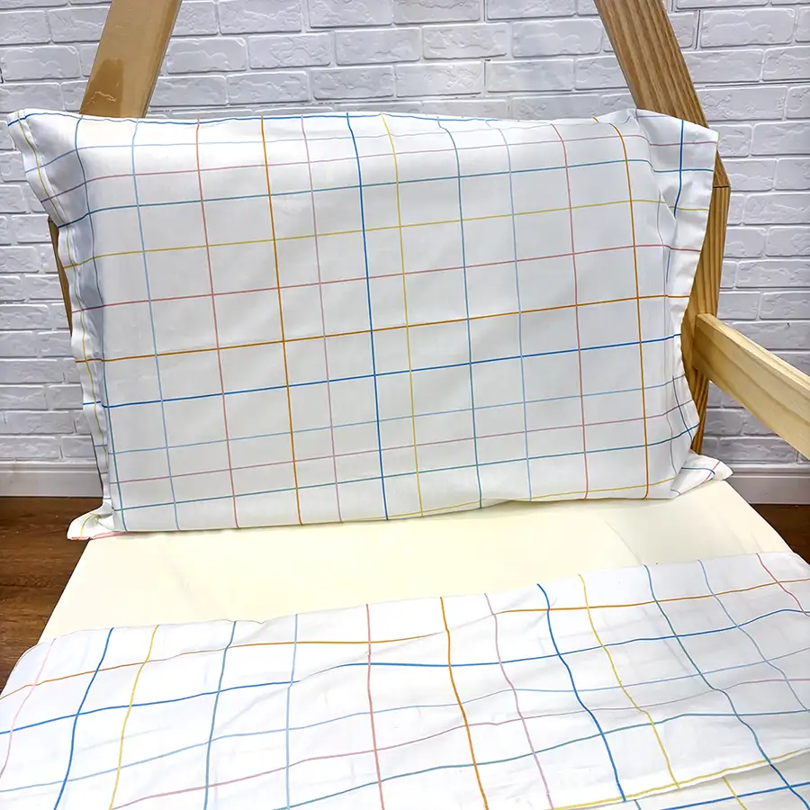 Jogo de Cama Xadrez Cores Pastéis com Lençol de Elástico Creme