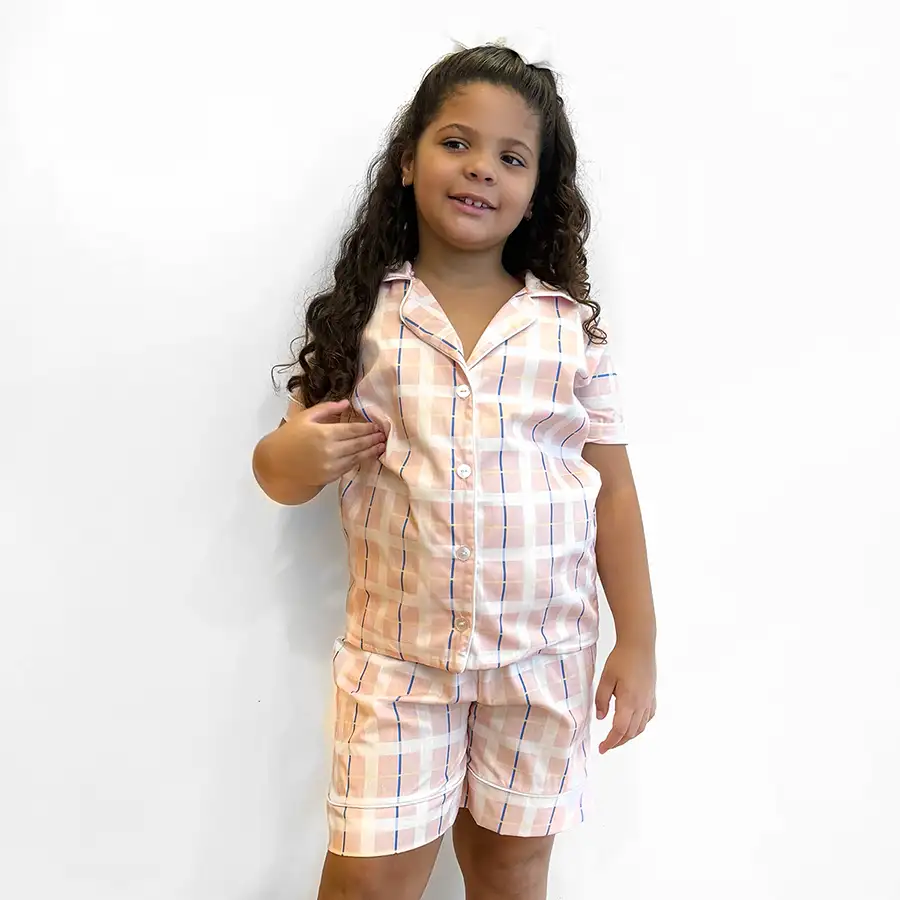 Pijama Americano Curto Xadrez Rosa