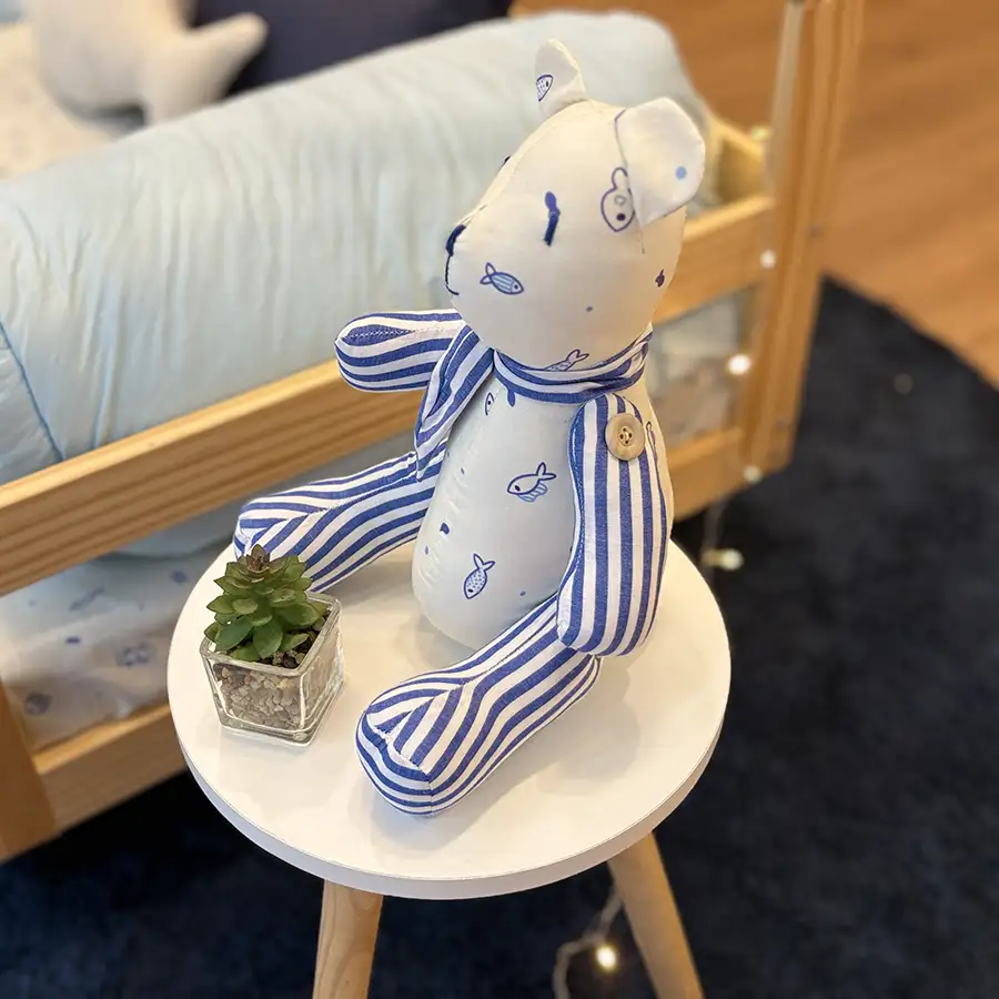 Ursinho articulado estampa Peixinhos com Listrado Azul