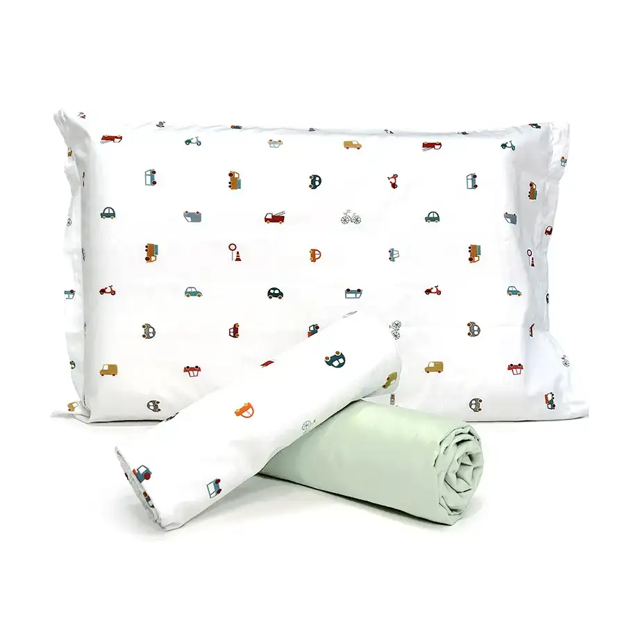 Jogo de Cama Transportes com Lençol de Elástico Verde Menta