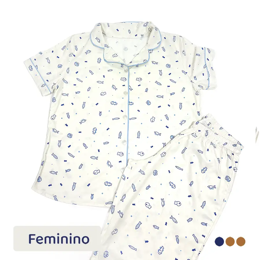 Pijama feminino adulto calça comprida e manga curta