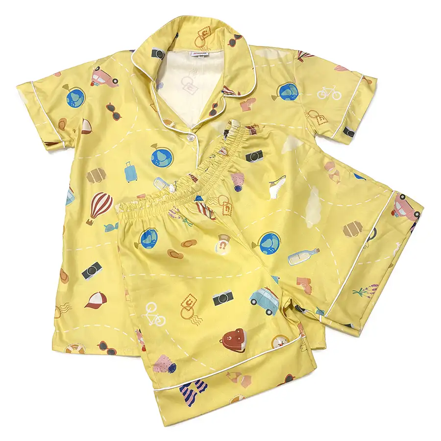 Pijama Curto Americano Viagem Amarelo
