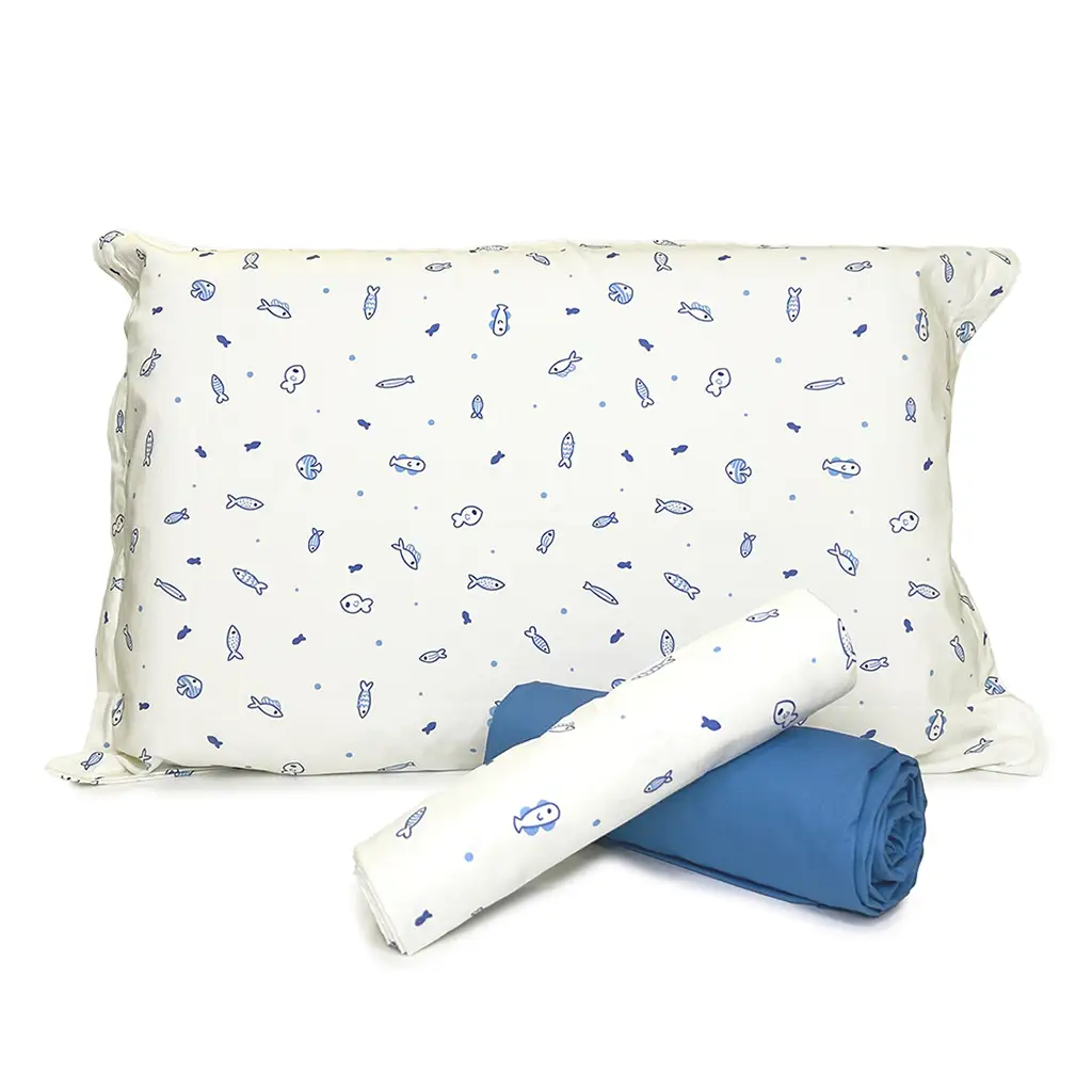 Jogo de Cama Peixinhos com Lençol de Elástico Azul Anil