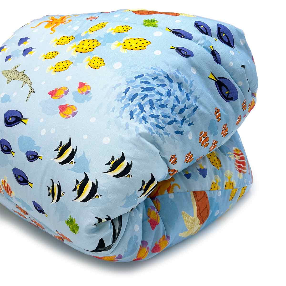 Colcha Infantil com Elástico Fundo do Mar Verso Off White